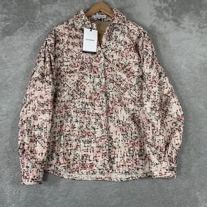 En Saison Tweed Shacket Women Medium Pink Metallic Gold Boucle Button Down Shirt